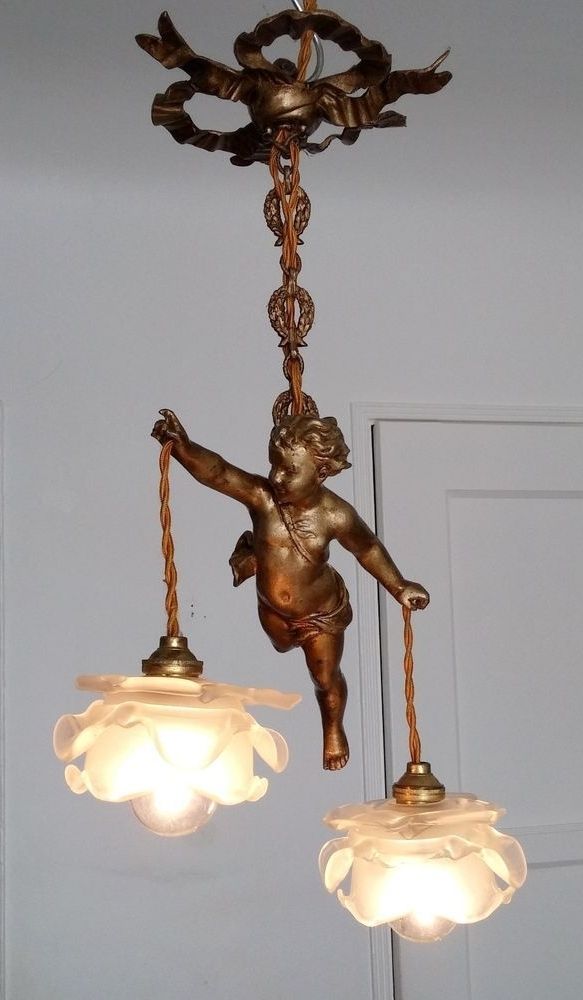 Preferred Vintage French Chandelier Fixture Sconces Angel Cherub Antique Inside Vintage French Chandeliers (Photo 10 of 10)