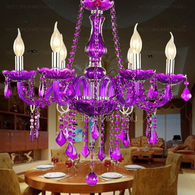 Purple Crystal Chandelier Lighting With Well Liked Classic 6 Light Candle Like Purple Crystal Chandelier For Living Room (View 4 of 10)