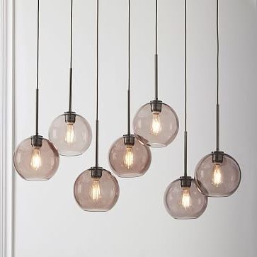 Recent 7 Light Chandeliers For Sculptural Glass 7 Light Linear Chandelier, Small Globe, Smoke Shade (View 5 of 10)