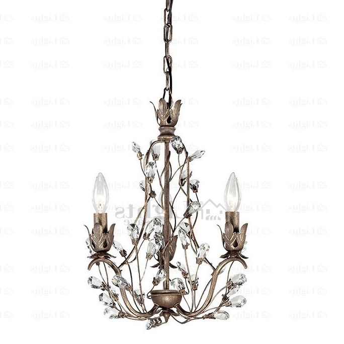 Recent Antique 3 Light Crystal Twig Type Small Vintage Chandelier Pertaining To Vintage Chandelier (View 9 of 10)