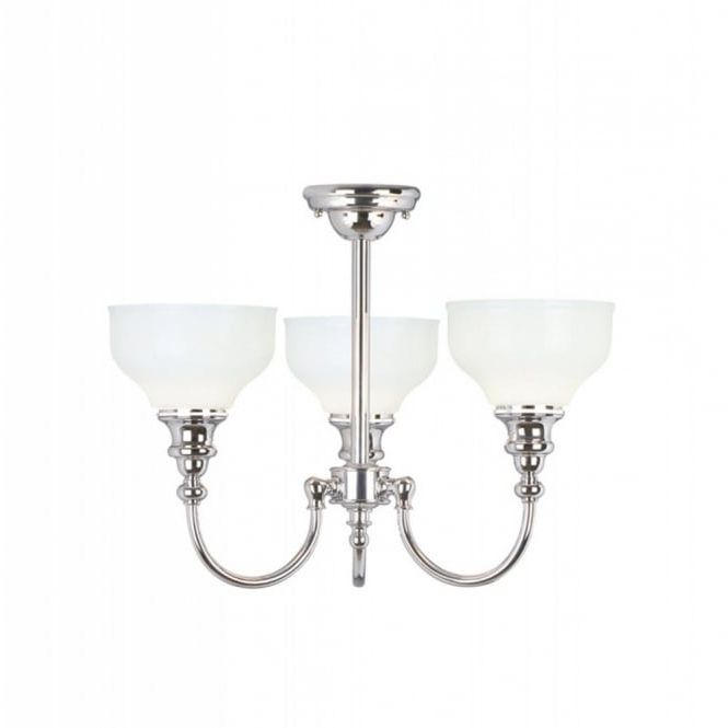 Three Arm Bathroom Ceiling Light In Polished Chrome, Opal Glass Shades Inside Well Known Chandelier Bathroom Ceiling Lights (View 7 of 10)