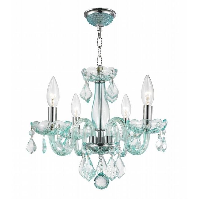 Turquoise Crystal Chandelier Lights Within Well Known W83100c16 Cb Clarion 4 Light Chrome Finish Coral Blue Crystal Chandelier (View 4 of 10)