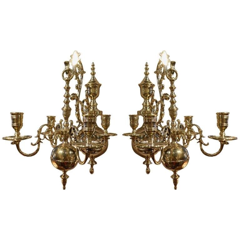 Wall Mounted Candle Chandeliers Pertaining To Famous 19th Century Pair Of Four Brass Candle Chandelier Wall Sconces At (Photo 6 of 10)