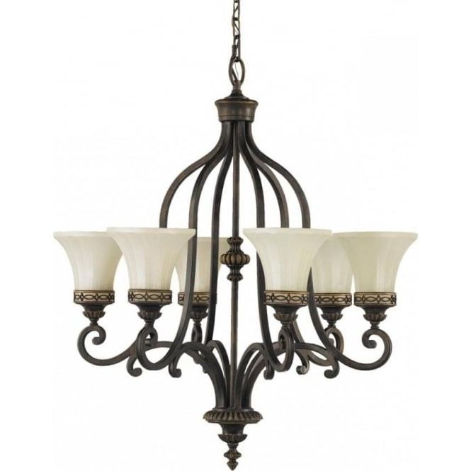 Walnut Bronze Ceiling Light Fitting With 6 Lights In Classic Styling Intended For Famous Edwardian Chandeliers (View 7 of 10)
