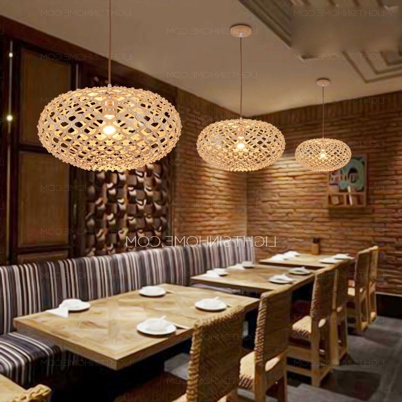 Well Known Chandelier For Restaurant In Texture Oval Shaped Wooden Japanese Pendant Lights For Restaurant (View 3 of 10)