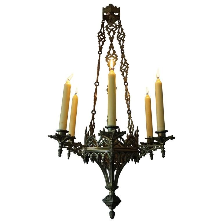 Well Known Rare Late 19th Century Gothic Revival Gilt Candle Lamp Six Candle Intended For Candle Chandelier (Photo 9 of 10)