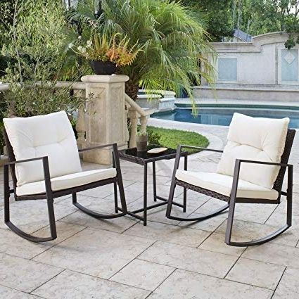 Amazon : Solaura Outdoor Furniture 3 Piece Bistro Set Brown Within Well Liked Patio Rocking Chairs With Cushions (Photo 9 of 20)