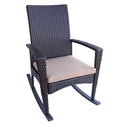Famous Amazon : Patio Rocking Chair In Espresso Brown Wicker With With Regard To Patio Rocking Chairs With Cushions (Photo 14 of 20)