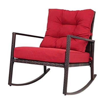 Popular Amazon : Kinbor Wicker Rocking Chair Outdoor Patio Porch Garden Pertaining To Red Patio Rocking Chairs (Photo 1 of 20)