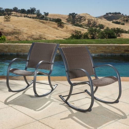 Resin Patio Rocking Chairs Regarding Newest Rocking Chair Resin Wicker Seat Outdoor Poolside Patio Dark Brown (Photo 19 of 20)