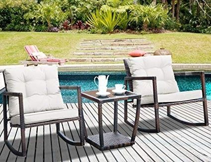 Well Known Amazon : Leisure Zone 3 Pcs Wicker Patio Rocking Chair Armchair With Regard To Patio Rocking Chairs And Table (View 7 of 20)