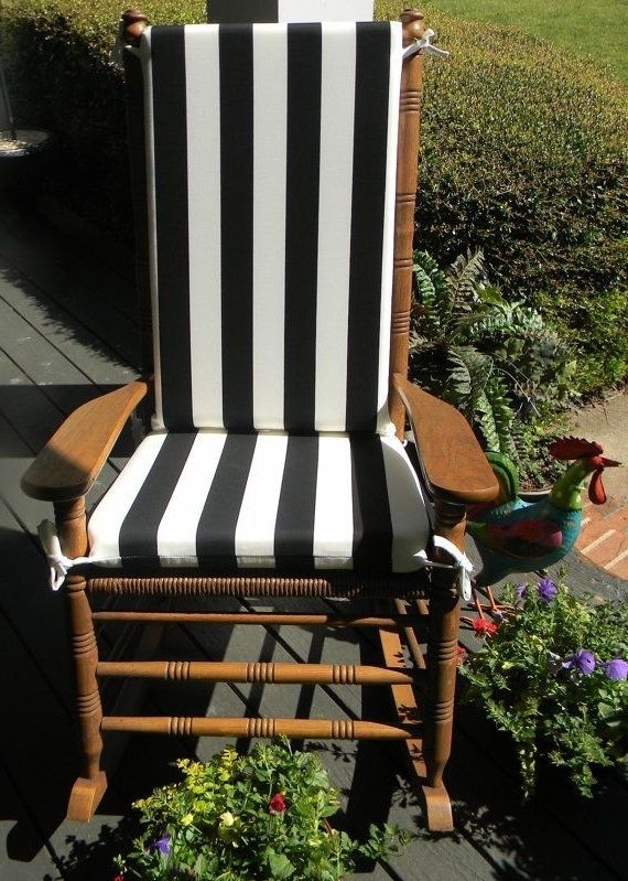 Well Known Indoor / Outdoor Black & White Stripe Rocking Chair 2 Pc Foam Within Rocking Chair Cushions For Outdoor (View 9 of 20)