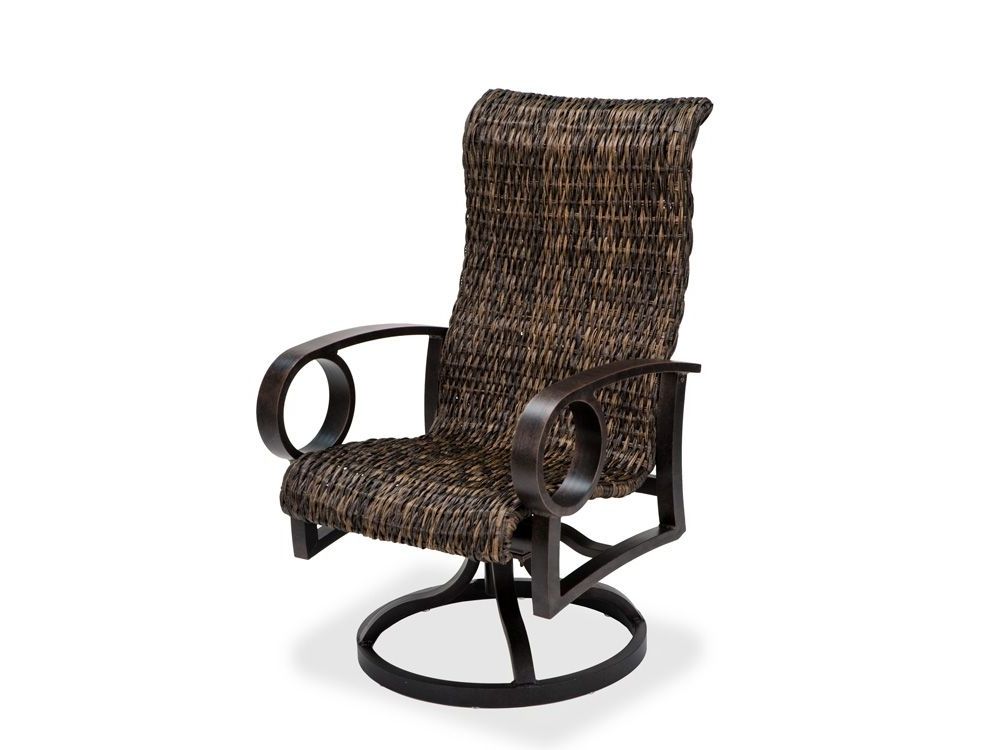 Well Liked Resin Patio Rocking Chairs Regarding Eclipse Woven Dining Aluminum And Resin Wicker High Back Swivel (View 15 of 20)