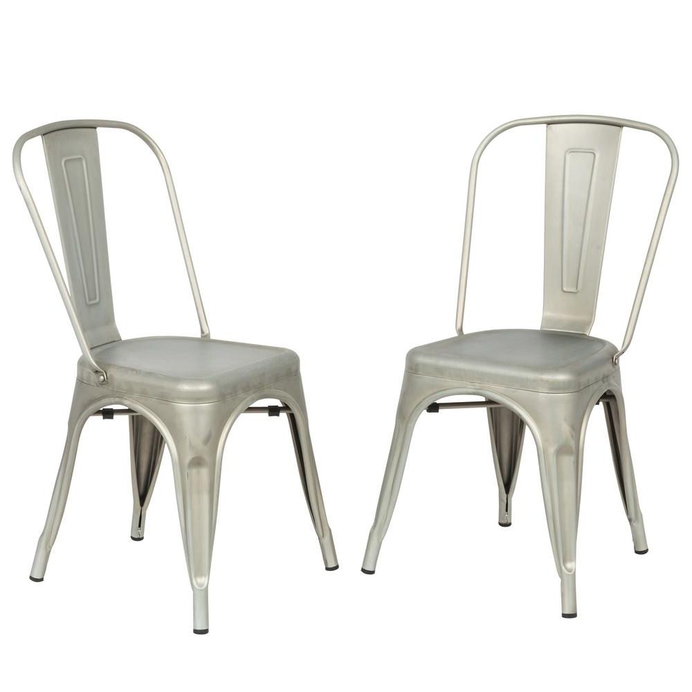 Carolina Forge Adeline Galvanized Metal Stacking Dining Chair (set With Fashionable Burton Metal Side Chairs With Wooden Seat (Photo 11 of 20)