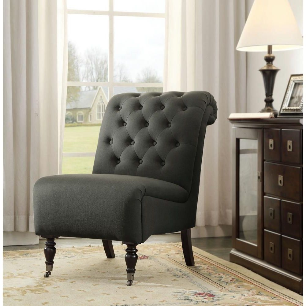 Cora Ii Arm Chairs Intended For Most Popular Linon Home Decor Cora Black Fabric Roll Back Accent Chair (View 7 of 20)