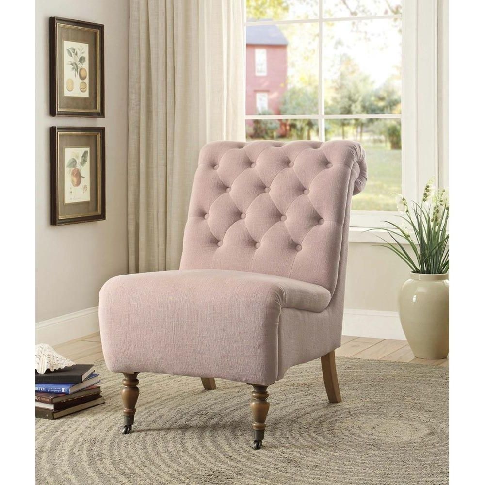 Cora Side Chairs Within Favorite Linon Home Decor Cora Washed Pink Linen Roll Back Side Chair (Photo 10 of 20)
