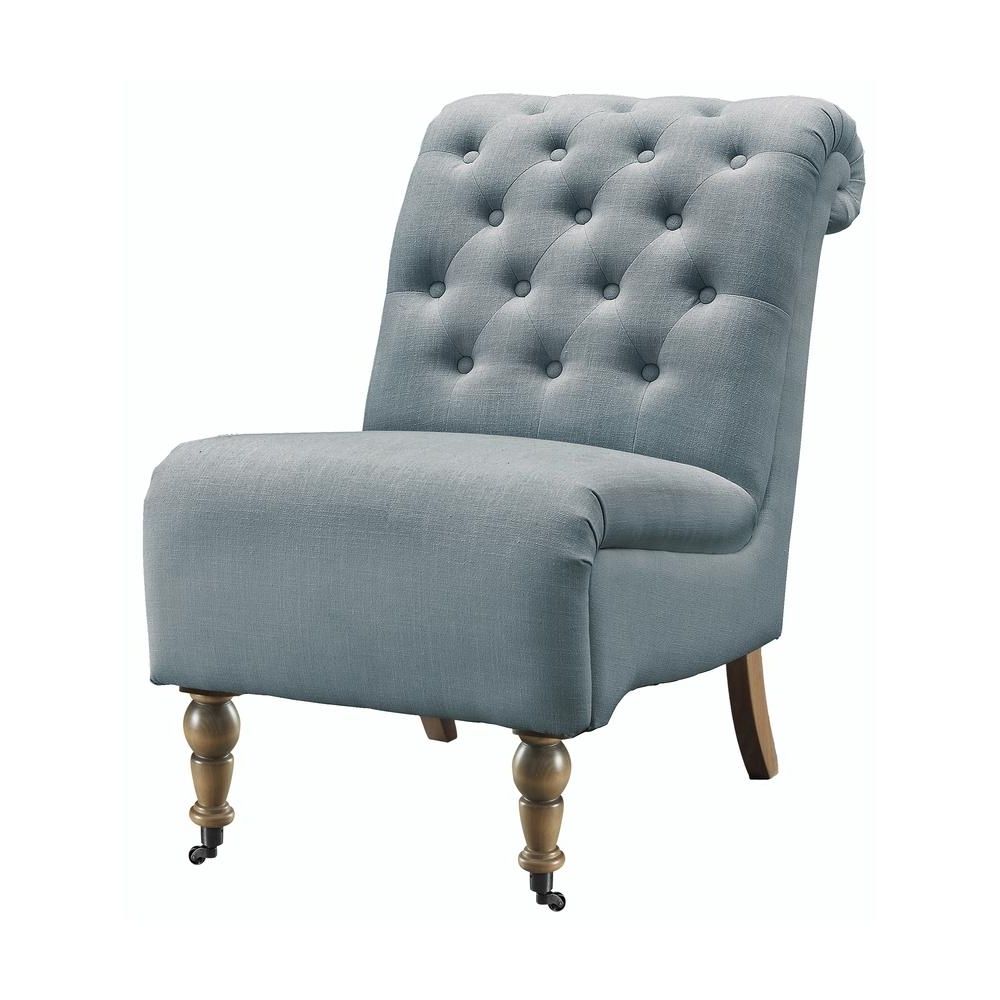 Cora Washed Blue Linen Roll Back Tufted Chair For Famous Cora Side Chairs (Photo 19 of 20)