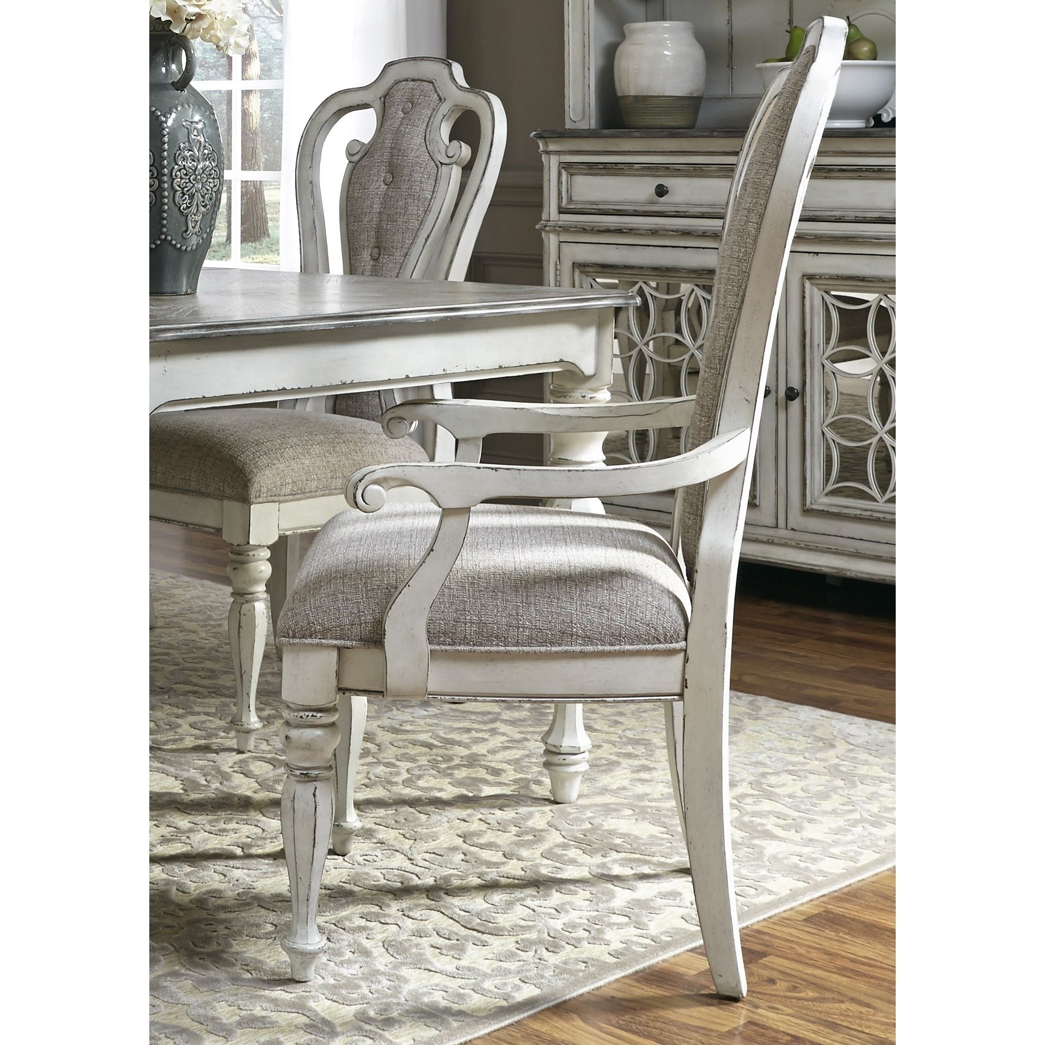 Magnolia Home Reed Arm Chairs Throughout Well Liked Shop Magnolia Manor Antique White Upholstered Arm Chair – Free (View 12 of 20)