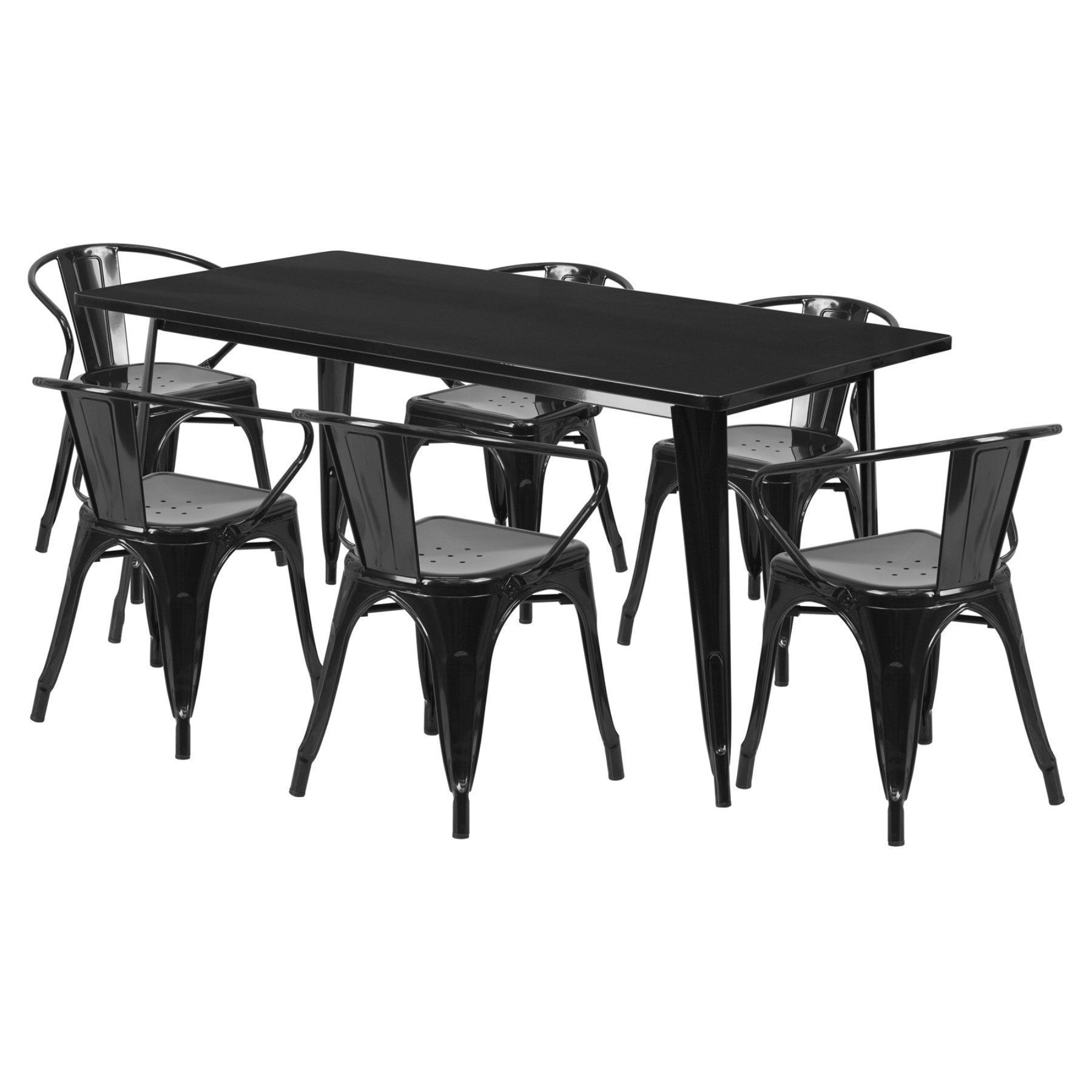 Popular Chapleau Ii Arm Chairs Regarding Flash Furniture 31.5 X 63 In. Rectangular Metal Indoor Outdoor Table (Photo 14 of 20)