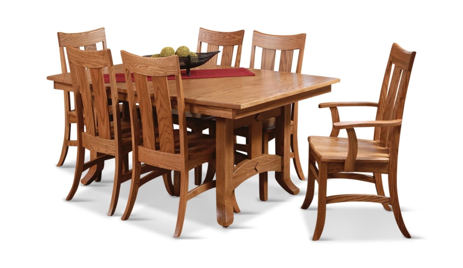 Preferred Biltmore Oak Trestle Table With 4 Side Chairs And 2 Arm Chairs (View 7 of 20)