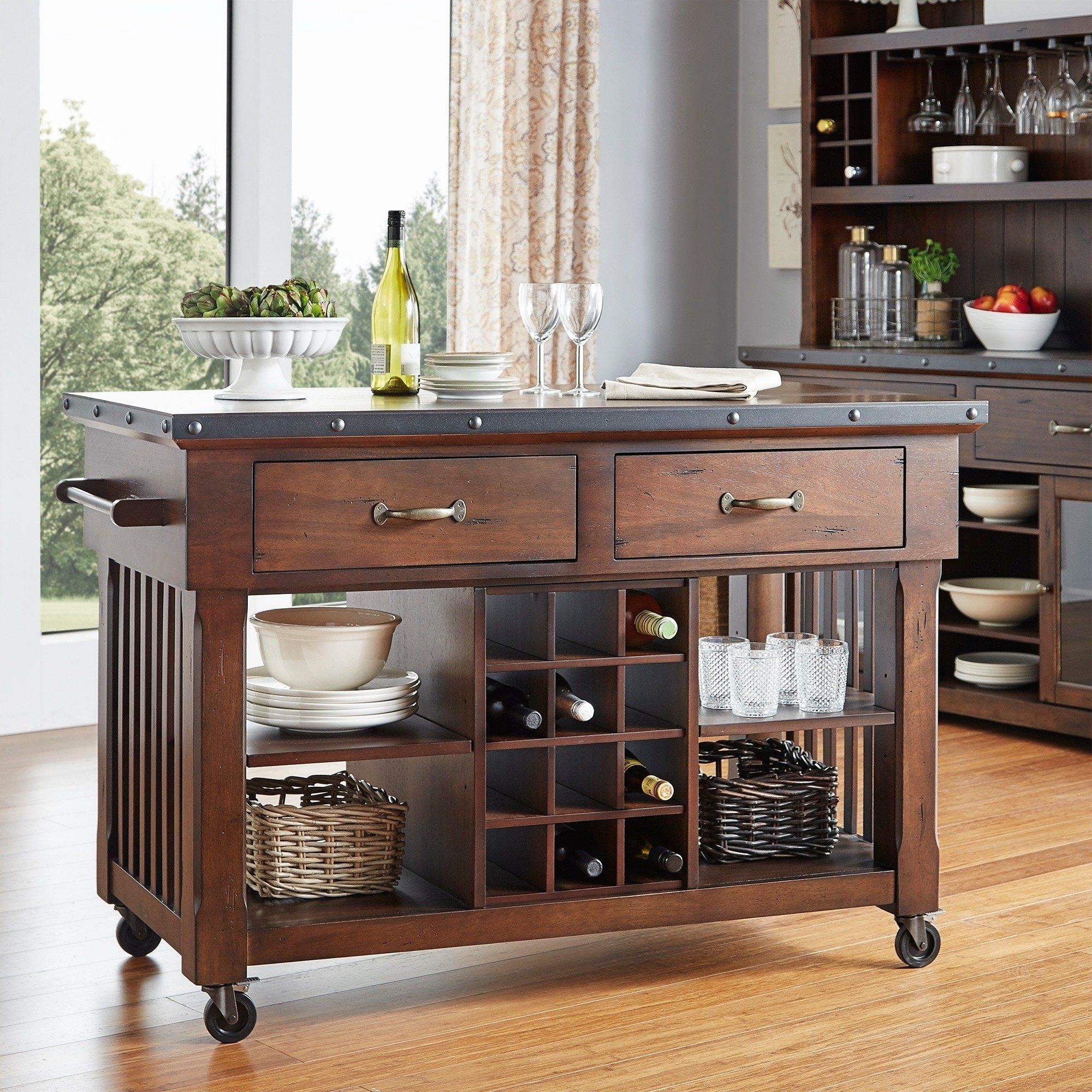 Shop Norwood 2 Drawer Rolling Kitchen Island With Wine Rack – Free Within Fashionable Norwood Upholstered Hostess Chairs (View 16 of 20)
