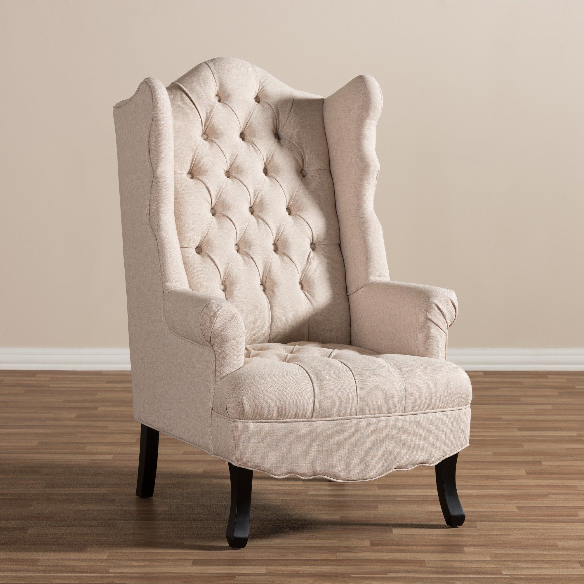 Trendy Shop Baxton Studio Norwood Beige Tufted Wingback Chair – Free Within Norwood Upholstered Side Chairs (Photo 10 of 20)
