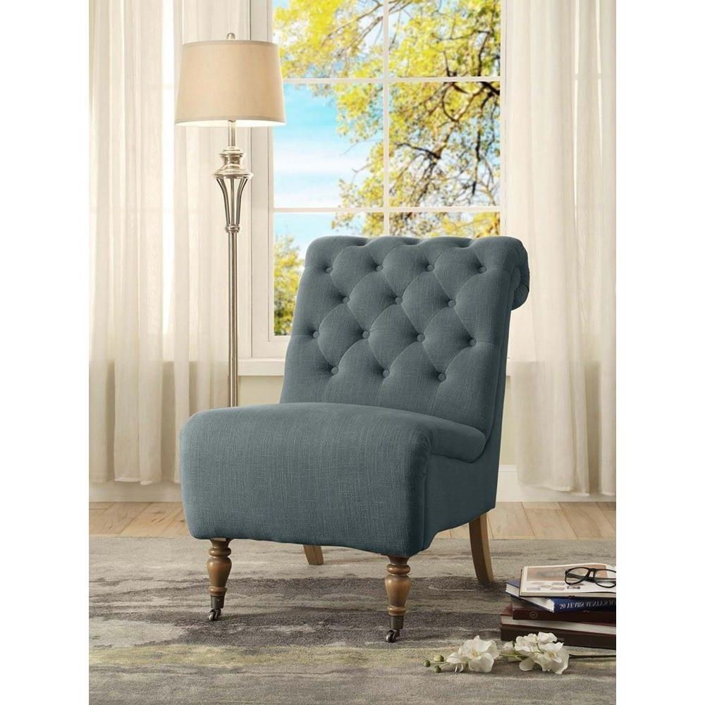 Widely Used Cora Side Chairs In Linon Home Decor Cora Washed Blue Linen Roll Back Side Chair (View 11 of 20)