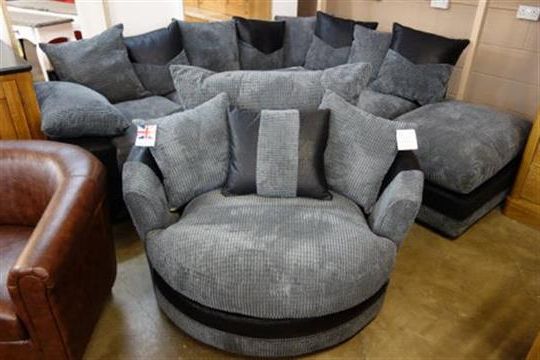 A Dino Black Fabric Corner Sofa And Dina Black Fabric Swivel Chair Pertaining To Most Popular Sofa With Swivel Chair (View 7 of 20)