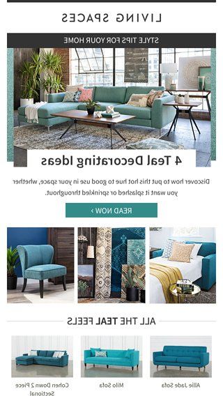 Allie Jade Sofa Chairs Within 2018 Trending Color: Teal – Living Spaces Email Archive (View 6 of 20)