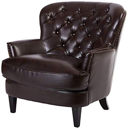 Fashionable Chocolate Brown Leather Tufted Swivel Chairs Regarding Amazon: Best Selling Tufted Brown Leather Club Chair: Kitchen (View 2 of 20)
