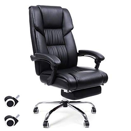 Latest Leather Black Swivel Chairs Regarding Amazon: Songmics Office Chair High Back Executive Swivel Chair (View 8 of 20)