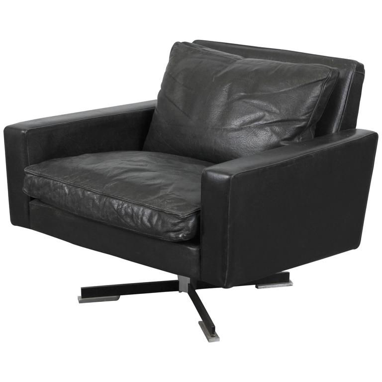 Leather Black Swivel Chairs Within Preferred Mid Century Modern Black Leather Swivel Chair At 1stdibs Black Metal (View 4 of 20)