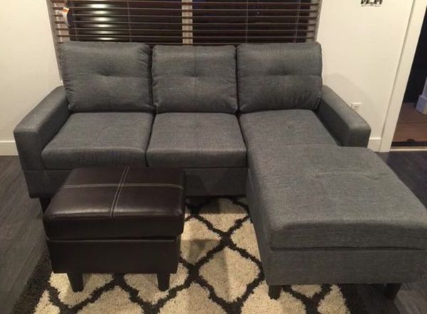 Mcdade Ash Sofa Chairs Intended For Popular New Gray Denim Sofa With Reversible Lounge And Ottoman For Sale In (View 17 of 20)