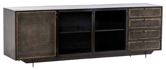 2017 Gunmetal Perforated Brass Media Console Tables Pertaining To Industrial Aged Mesh Iron Tool Chest Media Console 83" – Industrial (View 1 of 13)