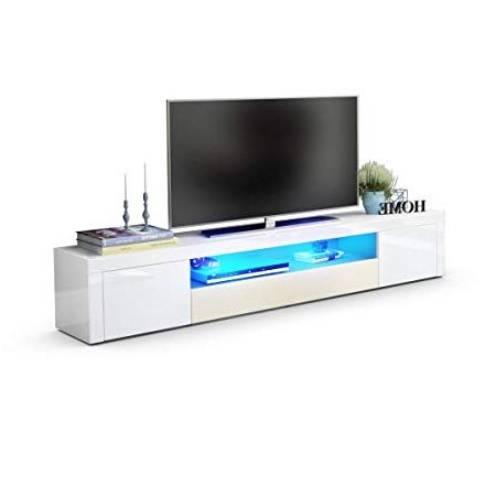 2017 Tv Unit Stand Santiago V2, Carcass In White High Gloss / Front In In Cream Gloss Tv Stands (View 15 of 20)