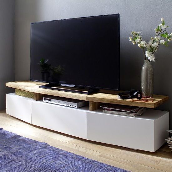 Alexia Wooden Tv Stand In Knotty Oak And Matt White In 2019 In Trendy Ultra Modern Tv Stands (View 13 of 20)