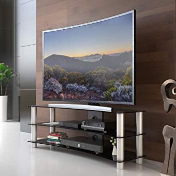 Amazon: Fitueyes Tempered Glass Curved Tv Stand In Black Suit Inside Fashionable Tv Stands For Tube Tvs (View 14 of 20)