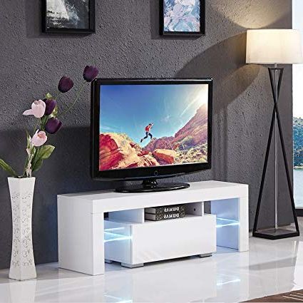 Amazon: Mecor Modern White Tv Stand, 51 Inch High Gloss Led Tv Intended For Most Current Modern White Gloss Tv Stands (View 8 of 20)