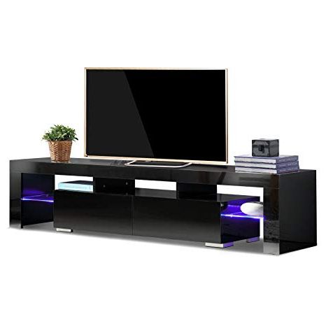 Amazon: New High Gloss Black Tv Stand Unit Cabinet W/led Shelves Pertaining To Favorite Shiny Black Tv Stands (View 14 of 20)