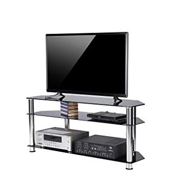 Amazon: Rfiver Black Tempered Glass Corner Tv Stand Suit For Led With Popular Tv Stands For Tube Tvs (View 2 of 20)