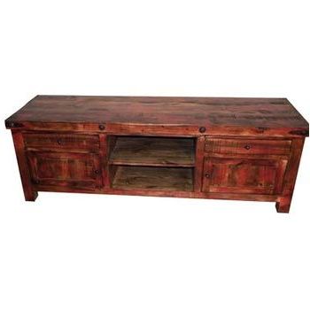 Amazon: Rustic Western 72" Red Rubbed Tv Stand Console Real Wood Intended For Widely Used Rustic Red Tv Stands (Photo 17 of 20)