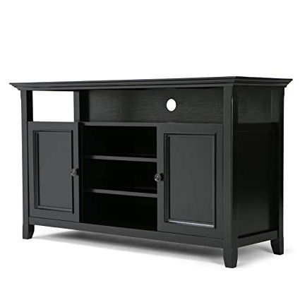 Amazon: Simpli Home Amherst Solid Wood Tv Media Stand, Black Within Preferred Solid Wood Black Tv Stands (View 9 of 20)
