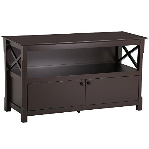 Amazon: Topeakmart Wood Tv Stand Unit With 2 Doors Storage Pertaining To Fashionable Tv Cabinets With Storage (Photo 13 of 20)