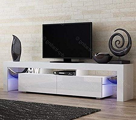 Best And Newest Modern Tv Unit 200cm Cabinet White Matt And White High Gloss Free Within Modern Tv Units (View 1 of 20)