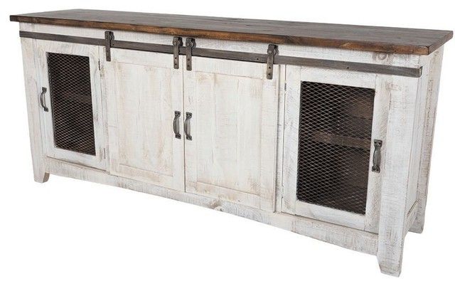 Best And Newest Rustic White Tv Stands Within Rustic White Wash 79" Tv Stand – Farmhouse – Entertainment Centers (Photo 1 of 20)
