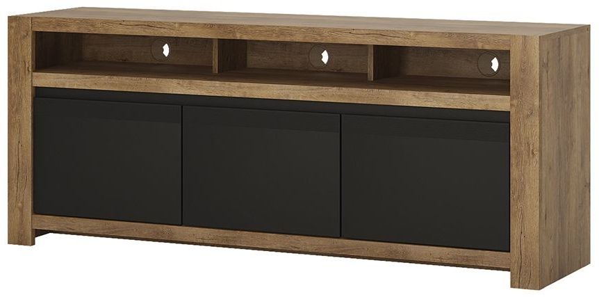 Black Tv Cabinets With Doors Intended For Most Recent Florence Oak And 2 Door 1 Drawer Matt Black Tv Unit (Photo 15 of 20)