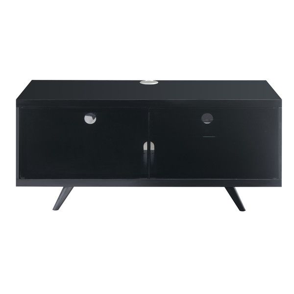 Black Tv Stand With Glass Doors Regarding Most Up To Date Shop Emerald Home Modern Home Matte Black Tv Stand With Large Shelf (View 7 of 20)