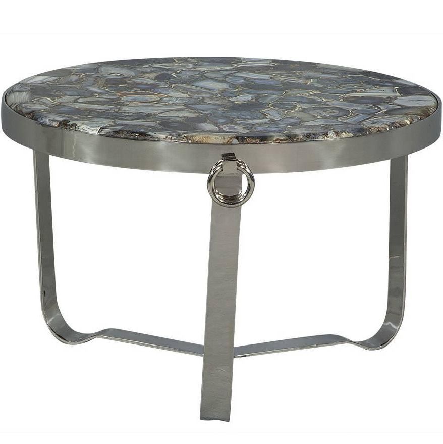 Brass And Pewter Coffee Table With Blue Agate Stone "arges" For Sale Within Well Known Mix Agate Metal Frame Console Tables (View 8 of 20)