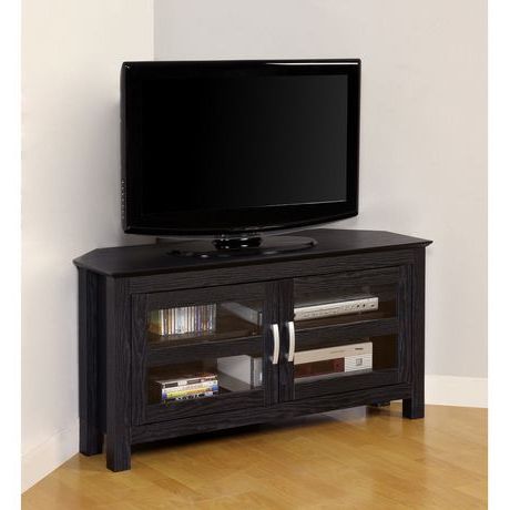 Corner Tv Cabinets With Glass Doors With Regard To Well Known We Furniture Black Wood Corner Tv Stand With Glass Doors (Photo 8 of 20)