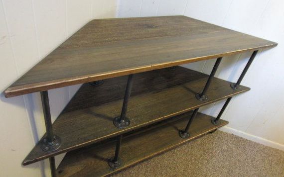 Corner Tv Stand, Industrial, Iron And Wood, For 46" To 52" Tvs In Favorite Industrial Corner Tv Stands (View 20 of 20)
